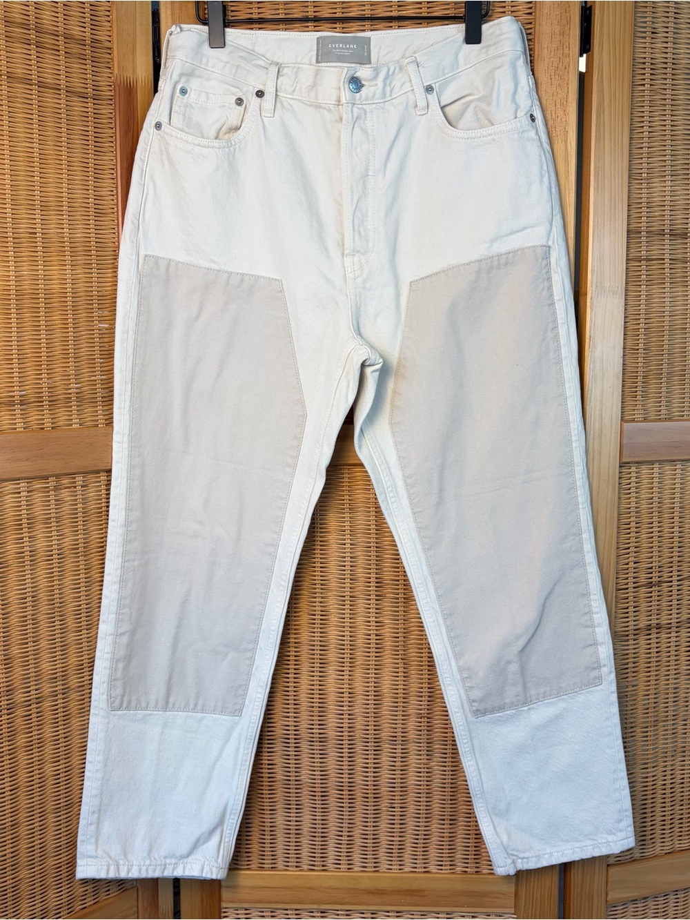 Everlane Two-Tone 90s Cheeky Cream and Tan Patch Jeans sz 30 crop